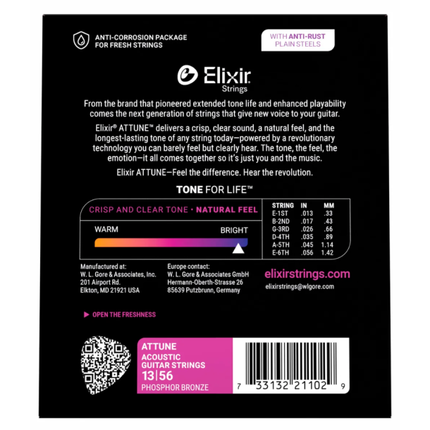 Elixir Attune Acoustic Phosphor Bronze 21102 Medium 13-56